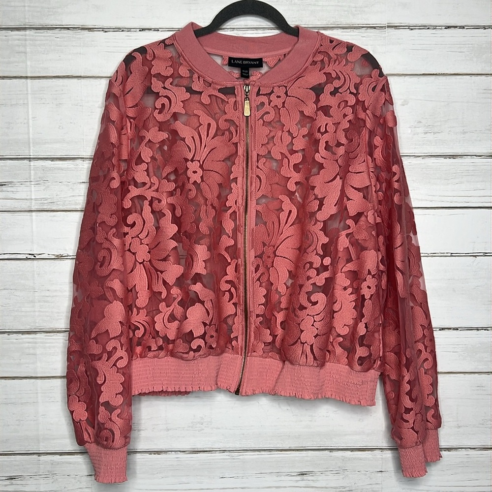 Lane Bryant Pink Sheer Floral Jacket Size 18/20